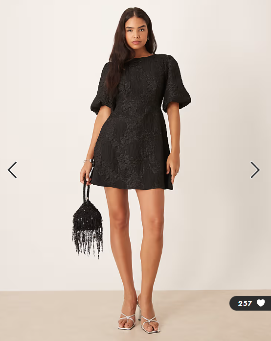 JDY mini dress with puff sleeves and bow back in black jacquard