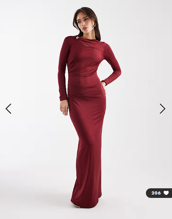 4th & Reckless slinky ruched side long sleeve metal cut out detail maxi dress in burgundy