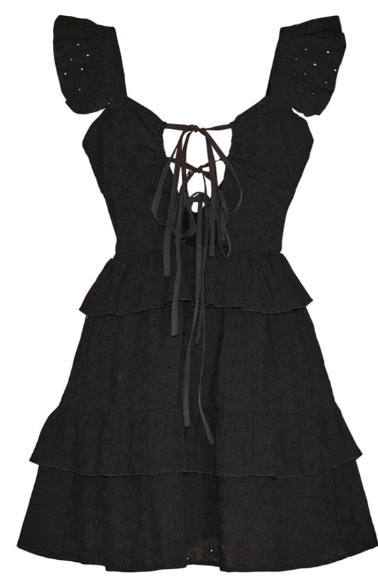 Black Broderie Anglaise Frill Strap Shift Dress