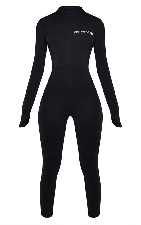 Tall Black Embroidered Zip Front Jumpsuit