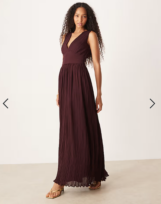 Six Stories pleated plunge maxi dress in wine