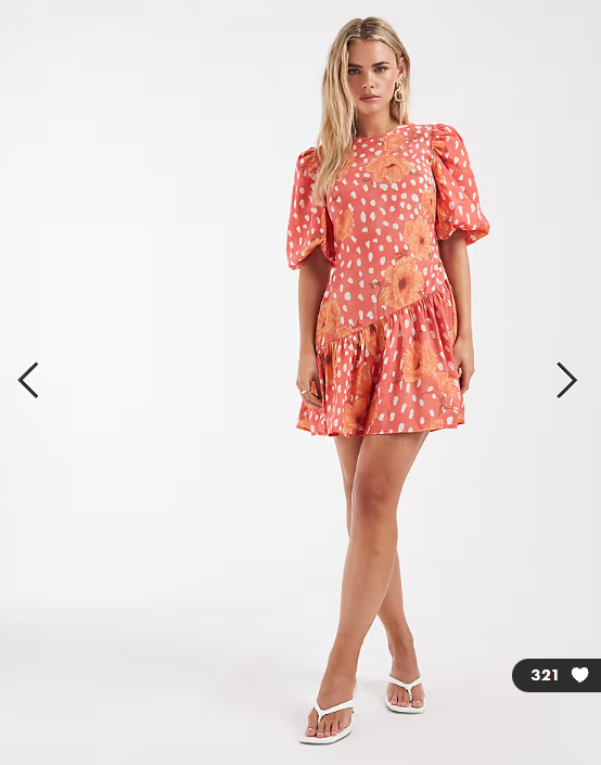 Never Fully Dressed Petite Poppy puff sleeve mini dress in coral spot floral print