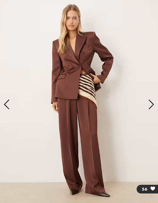 Mango Gilda satin tailored trouser co-ord in brown