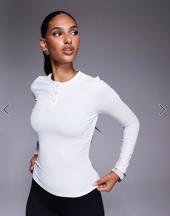 4505 active rib quick dry long sleeve henley layering top in white
