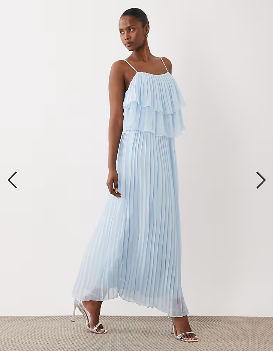 Vila pleated ruffle layer cami maxi dress in light blue