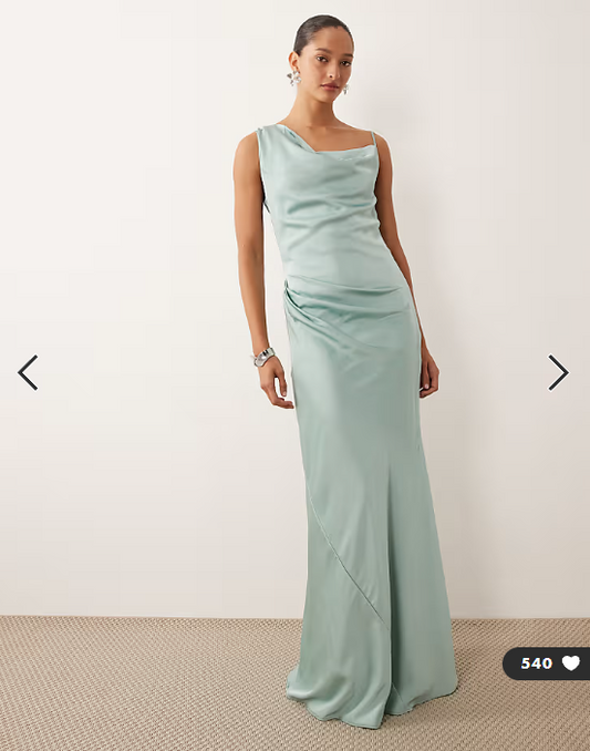 TFNC Bridesmaids satin one shoulder maxi dress in aqua