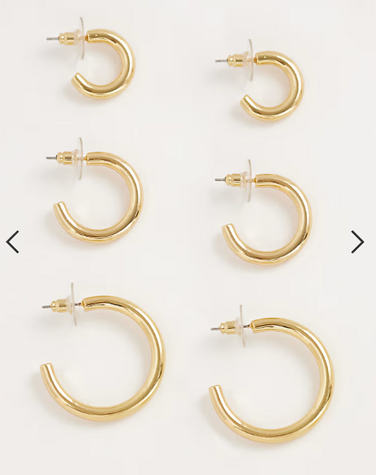 DesignB London pack of 3 hoop earrings in gold
