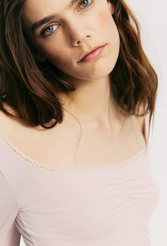 LACE-TRIMMED RIBBED TOP