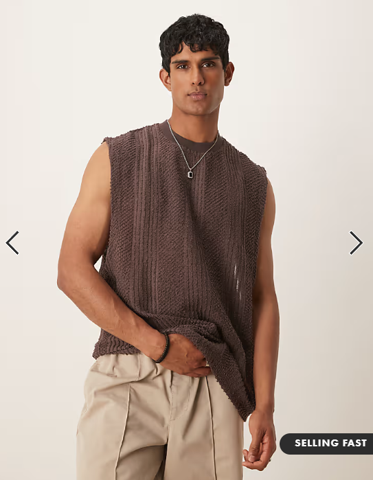 ASOS DESIGN oversized vest in brown textured fabric.