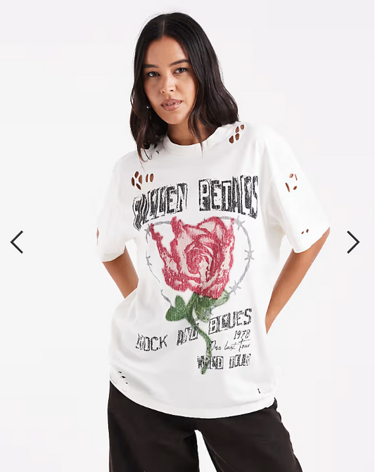 ASOS DESIGN Oversized T-shirt with rose graphic in cream