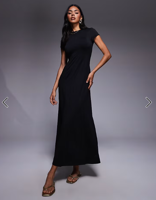 ASOS DESIGN cap sleeve seam detail midi dress in black