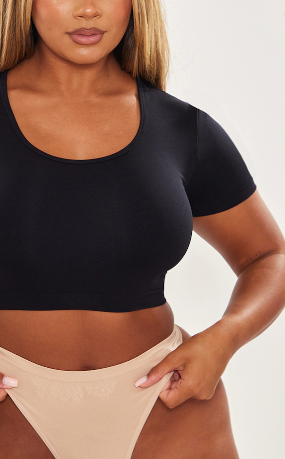 Shape Black Stretch Seamless Scoop Neck Crop T Shirt