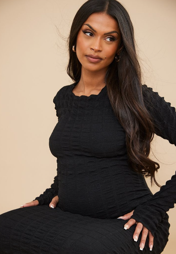 Maternity Black Textured Bubble Midaxi Dress