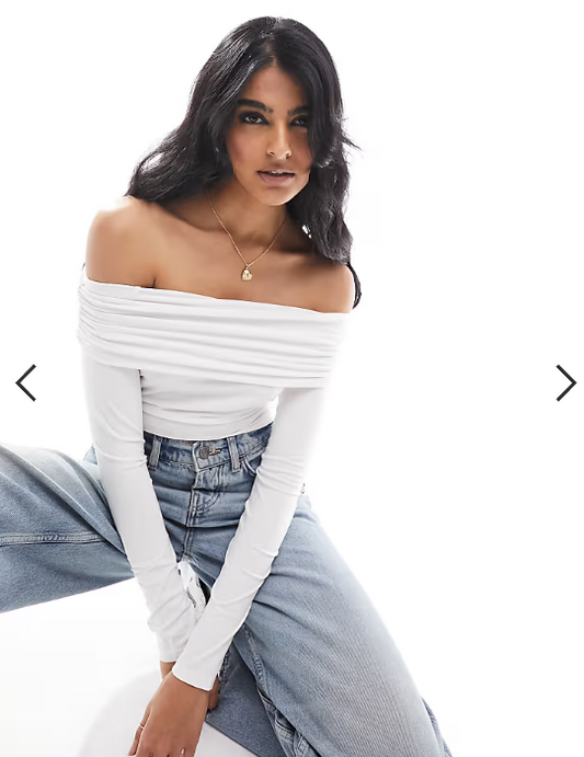 ASOS DESIGN slinky bardot long sleeve top in white