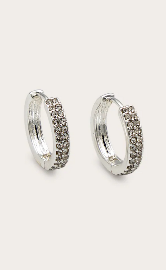 Real Silver Plated Double Diamante Row Hoop Earrings