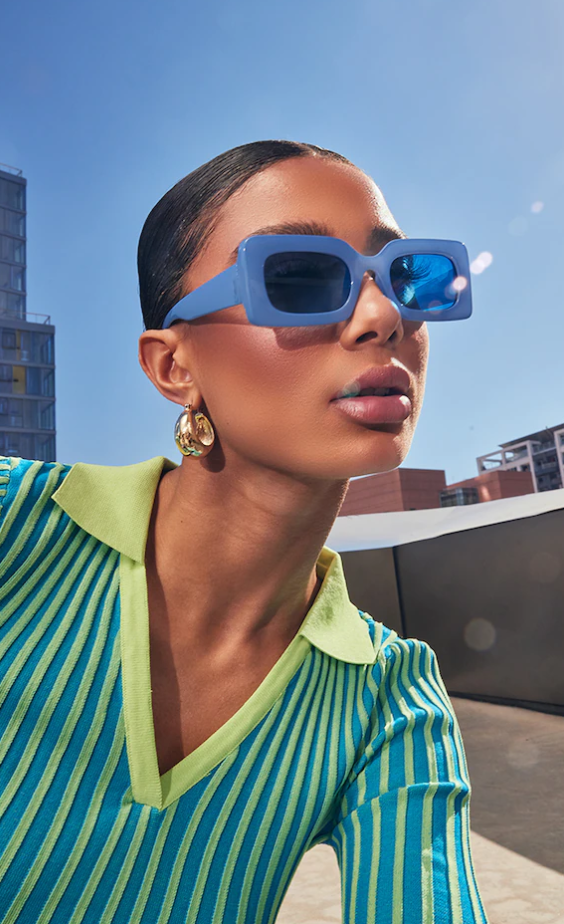Baby Blue Chunky Rectangular Square Frame Sunglasses