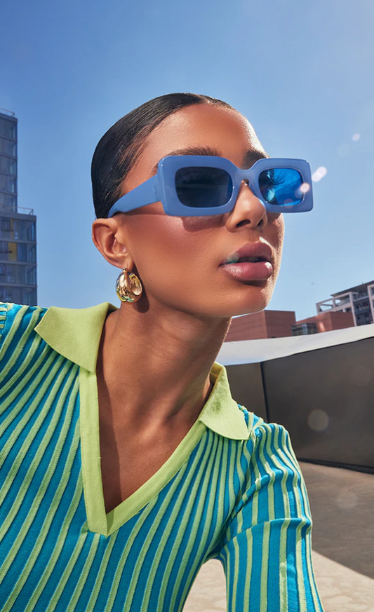 Baby Blue Chunky Rectangular Square Frame Sunglasses