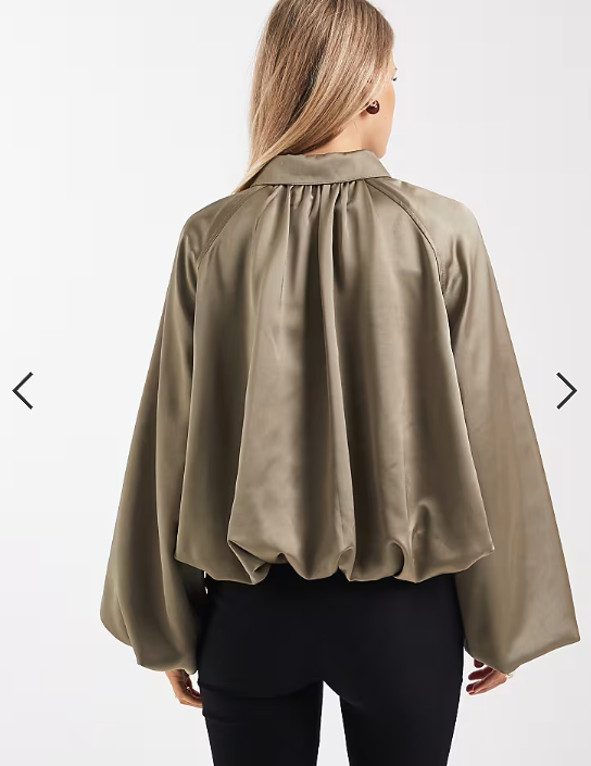 4th & Reckless satin collar bubble hem & sleeve bomber jacket in khaki