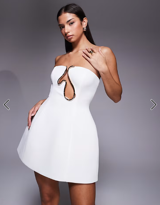 ASOS DESIGN Premium bandeau sculpted mini dress with gold trim in ivory