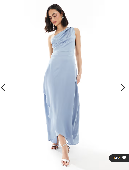 TFNC Bridesmaid one shoulder satin maxi dress with wrap skirt in dusty blue