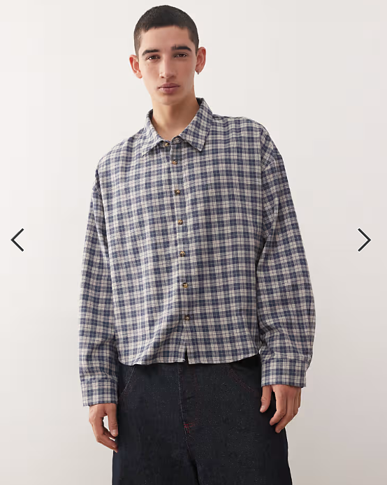 Reclaimed Vintage boxy cropped shirt in brushed grey check