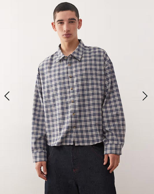 Reclaimed Vintage boxy cropped shirt in brushed grey check