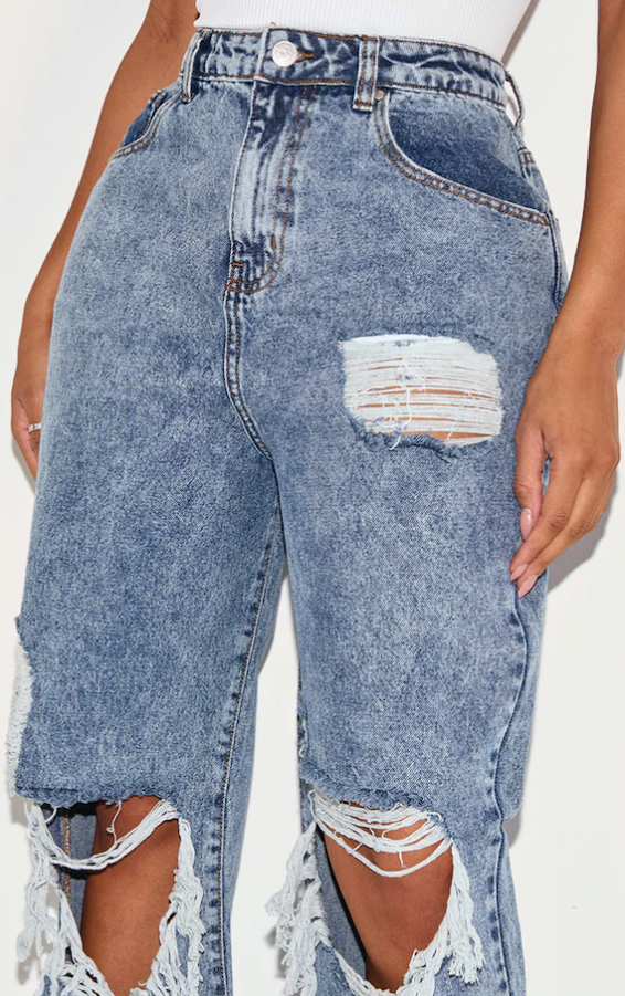 Shape Vintage Wash Extreme Rip Wide Leg Jeans