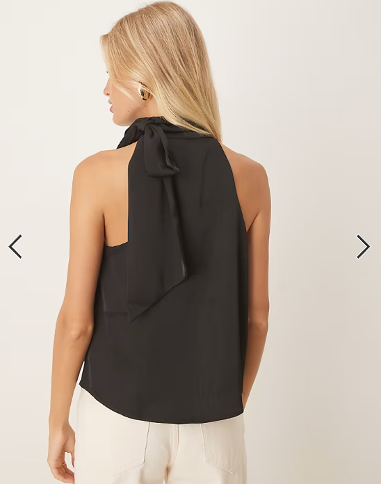 Vila tie neck satin sleeveless top in black