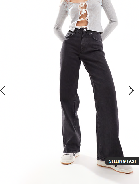 ONLY Juicy high waisted wide leg jeans in washed black