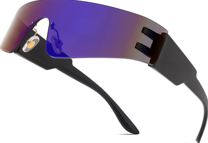Blue Metal Sporty Visor Sunglasses