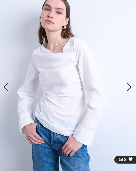 Topshop drape neck long sleeve top in white