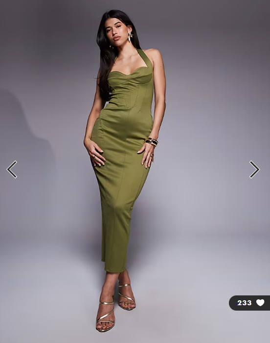 ASOS DESIGN structured corseted midi dress in olive