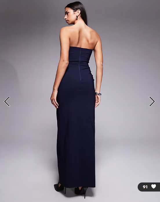 Vesper Bengaline bow front detail bandeau thigh split maxi dress in navy