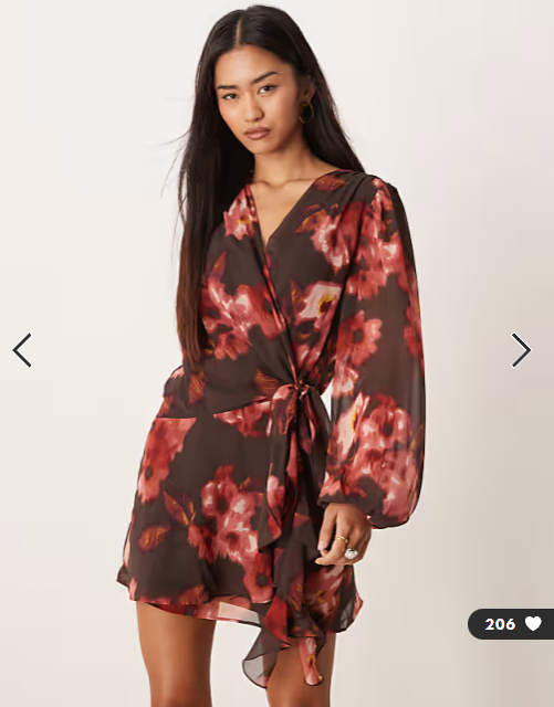 Abercrombie & Fitch long sleeve wrap mini dress in brown floral