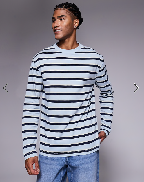 ASOS DESIGN relaxed long sleeve t-shirt in washed blue and navy stripe.