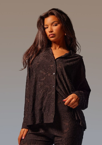 Black Floral Sheer Burnout Oversized Shirt