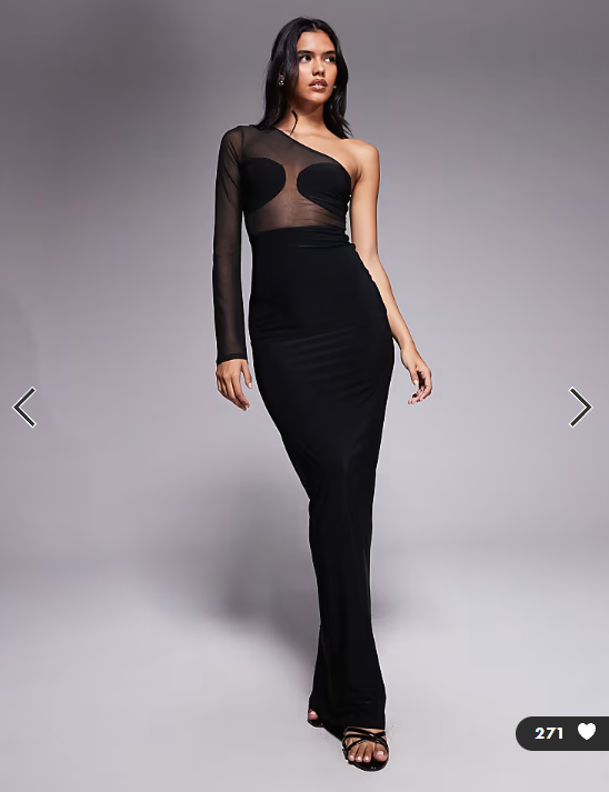 ASOS DESIGN mesh panelled one shoulder maxi dress in black
