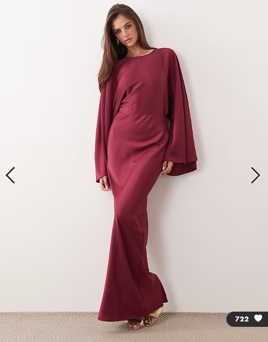 ASOS DESIGN textured satin batwing bias waisted maxi dress in raspberry