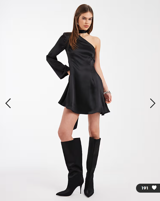 ASOS DESIGN satin scarf angel sleeve mini dress in black