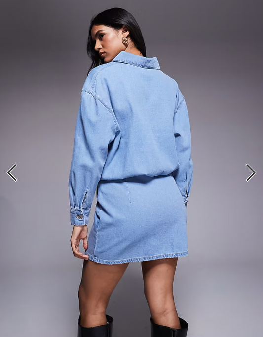 ASOS DESIGN denim shirt mini dress in pale bleach