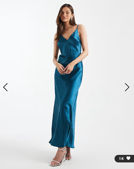 ASOS DESIGN Tall v neck cami satin slip midi dress in teal
