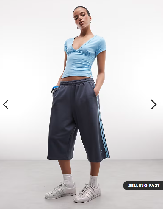 COLLUSION sporty striped baggy longline jersey shorts in navy