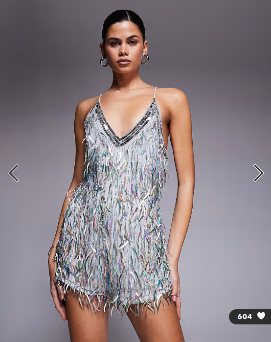 ASOS DESIGN shard embellished cami romper playsuit in silver