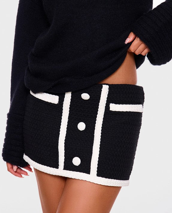 Black Boucle Button Detail Mini Skirt