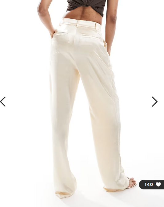 ASOS DESIGN Tall tailored straight leg satin trousers in ivory