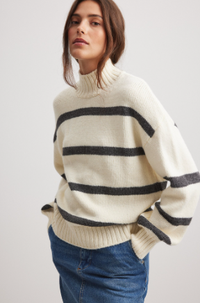 Turtle Neck Knitted Striped Sweater