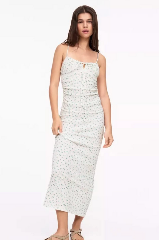 Pull&bear - ditsy floral textured maxi dress in white