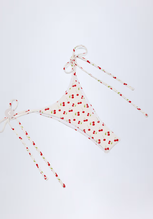 Ohpolly  - Side-Tie Cheeky Bikini Bottoms in Cherry Print