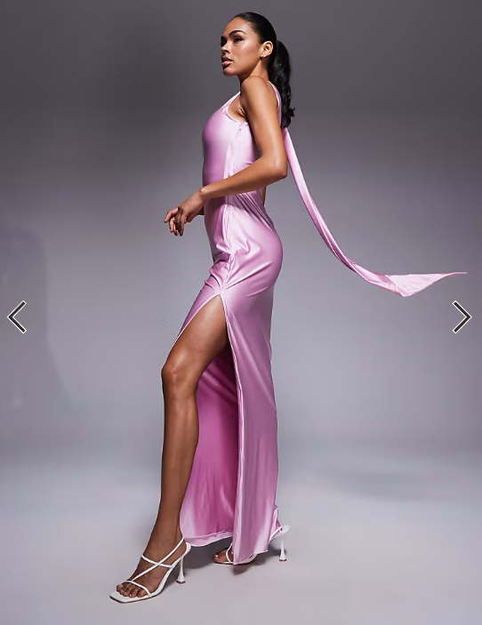 Oh Polly Sheril scarf neck maxi dress in soft pink