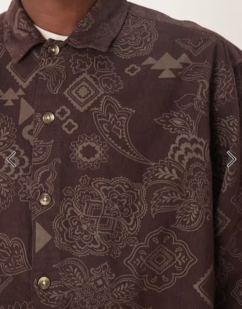 Asos - boxy oversized cord shirt with floral print in brown